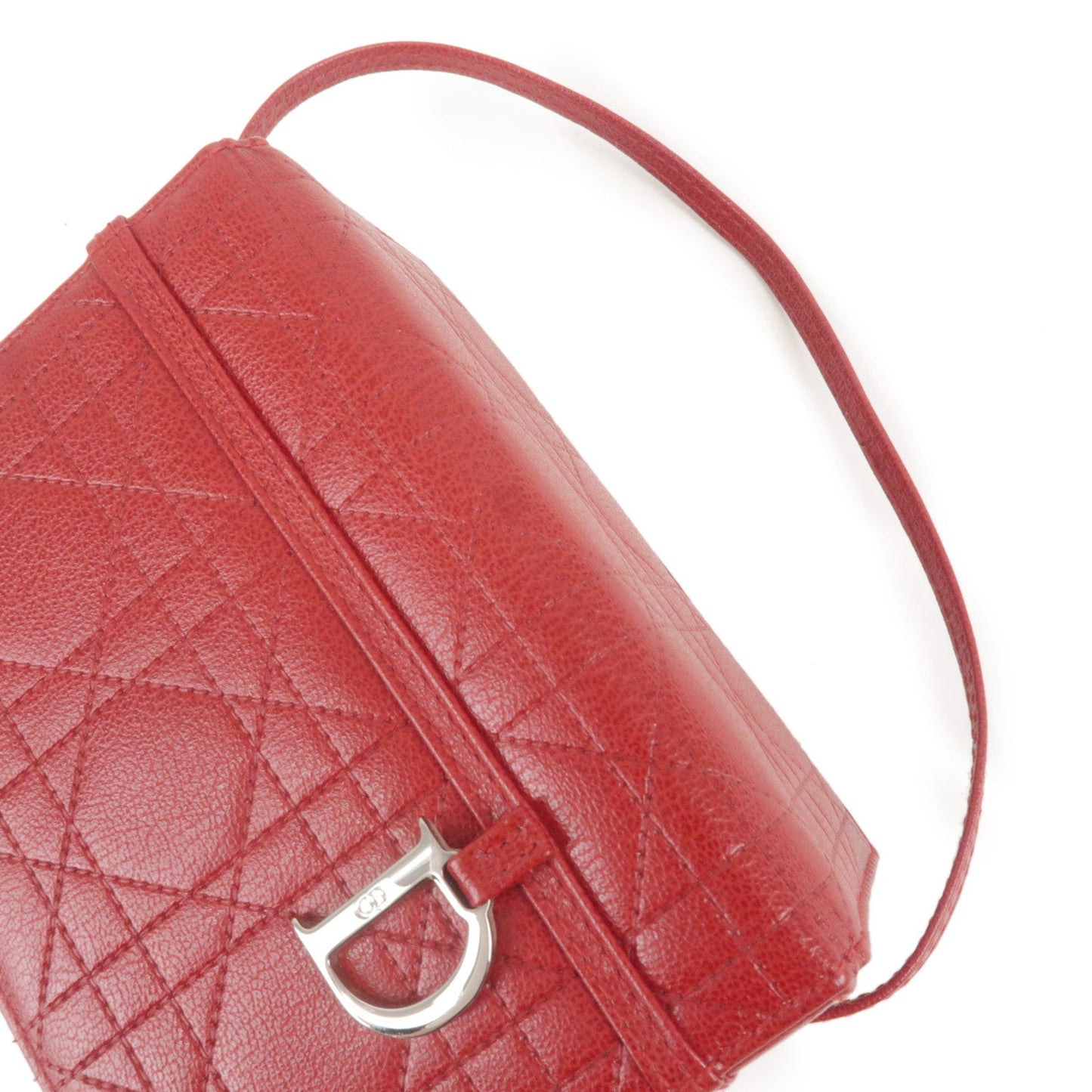 Christian Dior Cannage Leather Vanity Bag Hand Bag Red