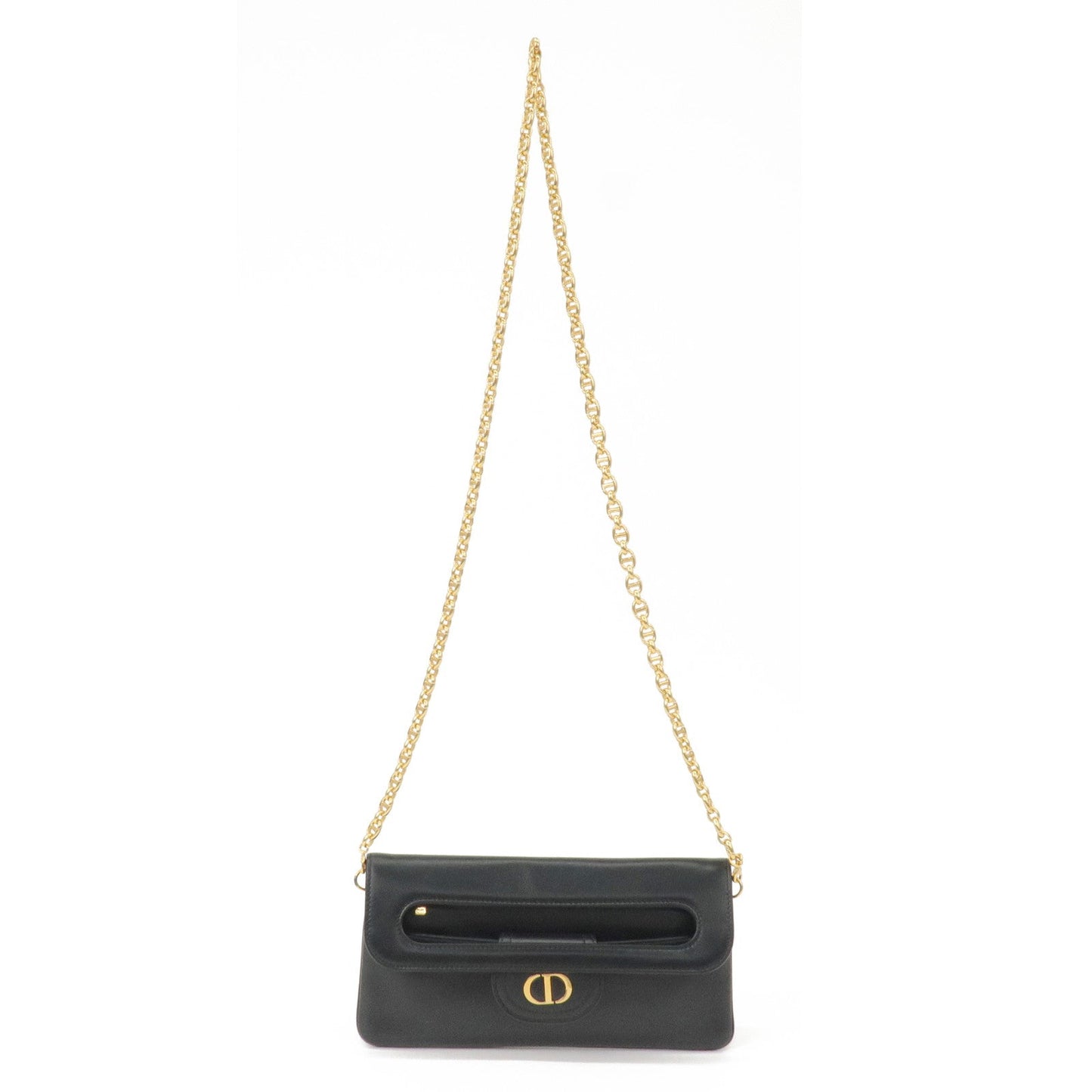 Christian Dior Caro Leather 2Way Chain Shoulder Clutch Bag Black