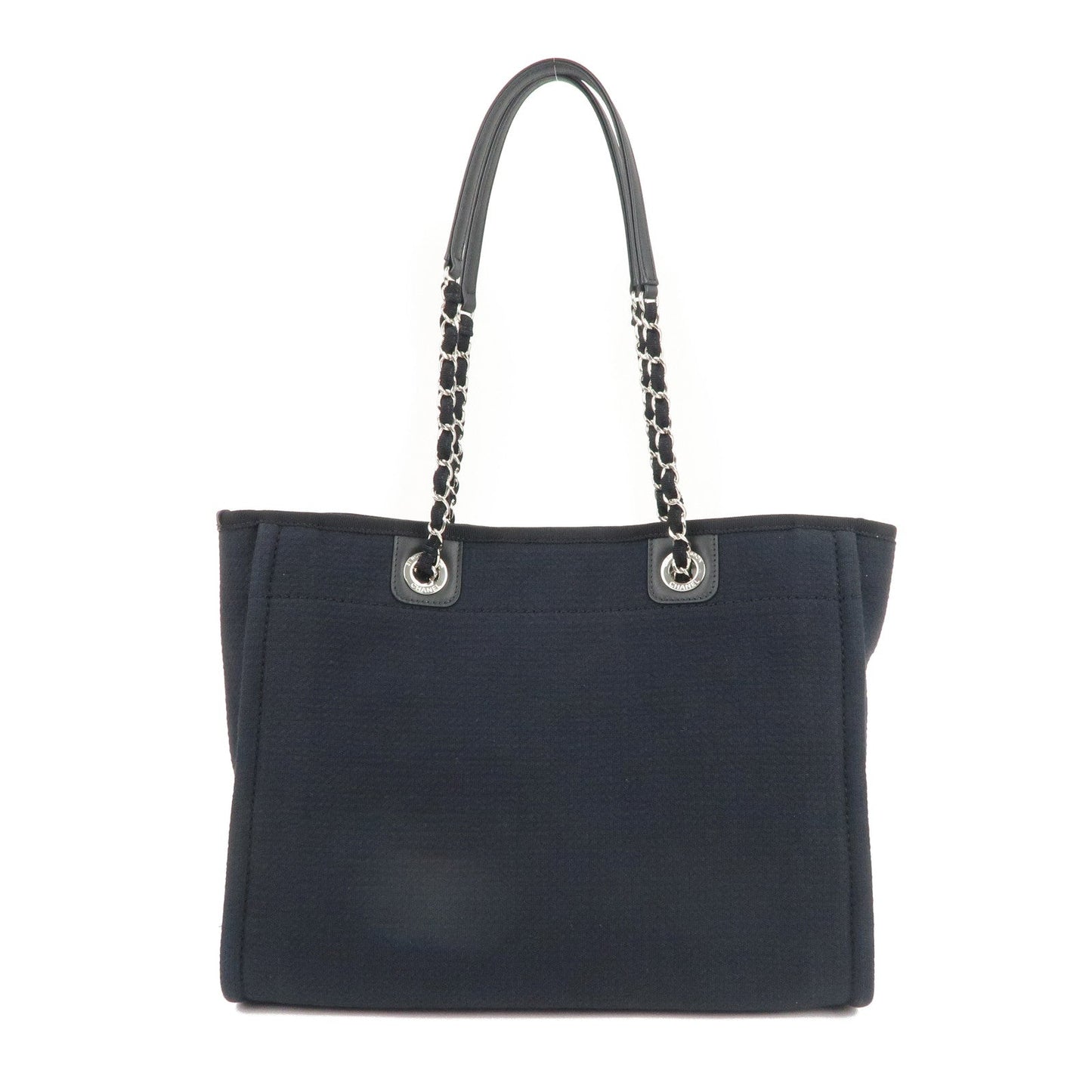 Chanel Deauville Canvas Leather Chain Tote Bag Black A67001