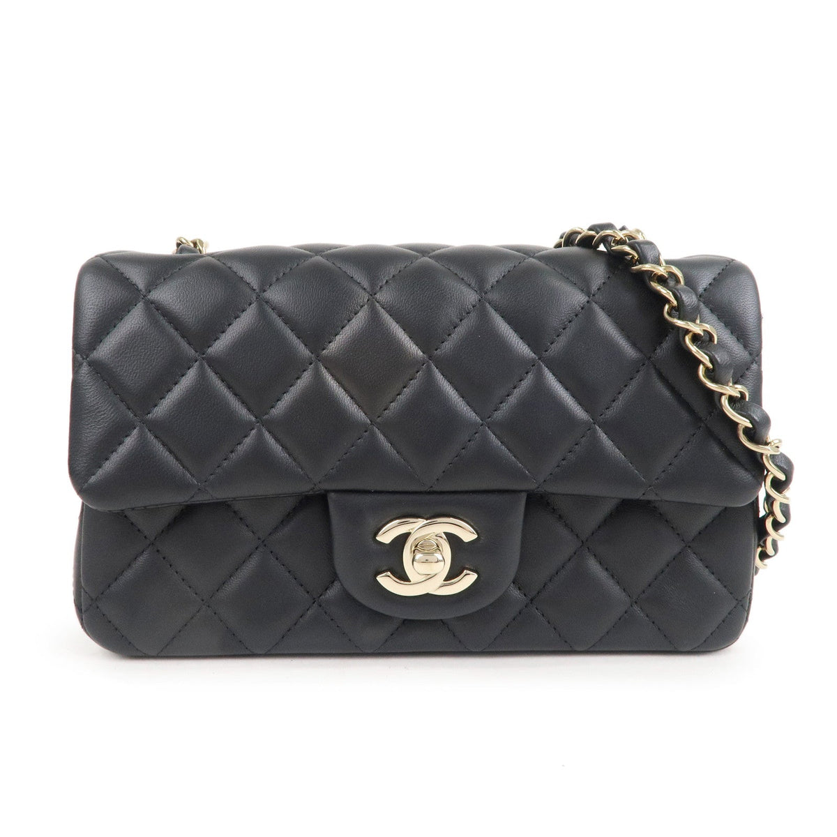 Chanel Mini Matelasse Lamb Skin Chain Shoulder Bag Black A69900