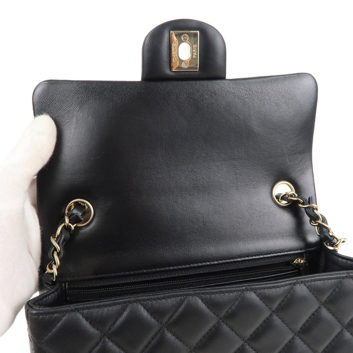 Chanel Mini Matelasse Lamb Skin Chain Shoulder Bag Black A69900