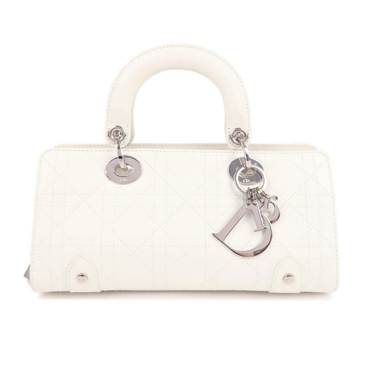 Christian Dior Cannage Leather Hand Bag Small Bag White