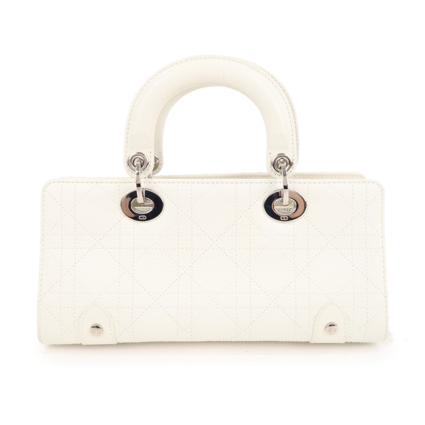 Christian Dior Cannage Leather Hand Bag Small Bag White
