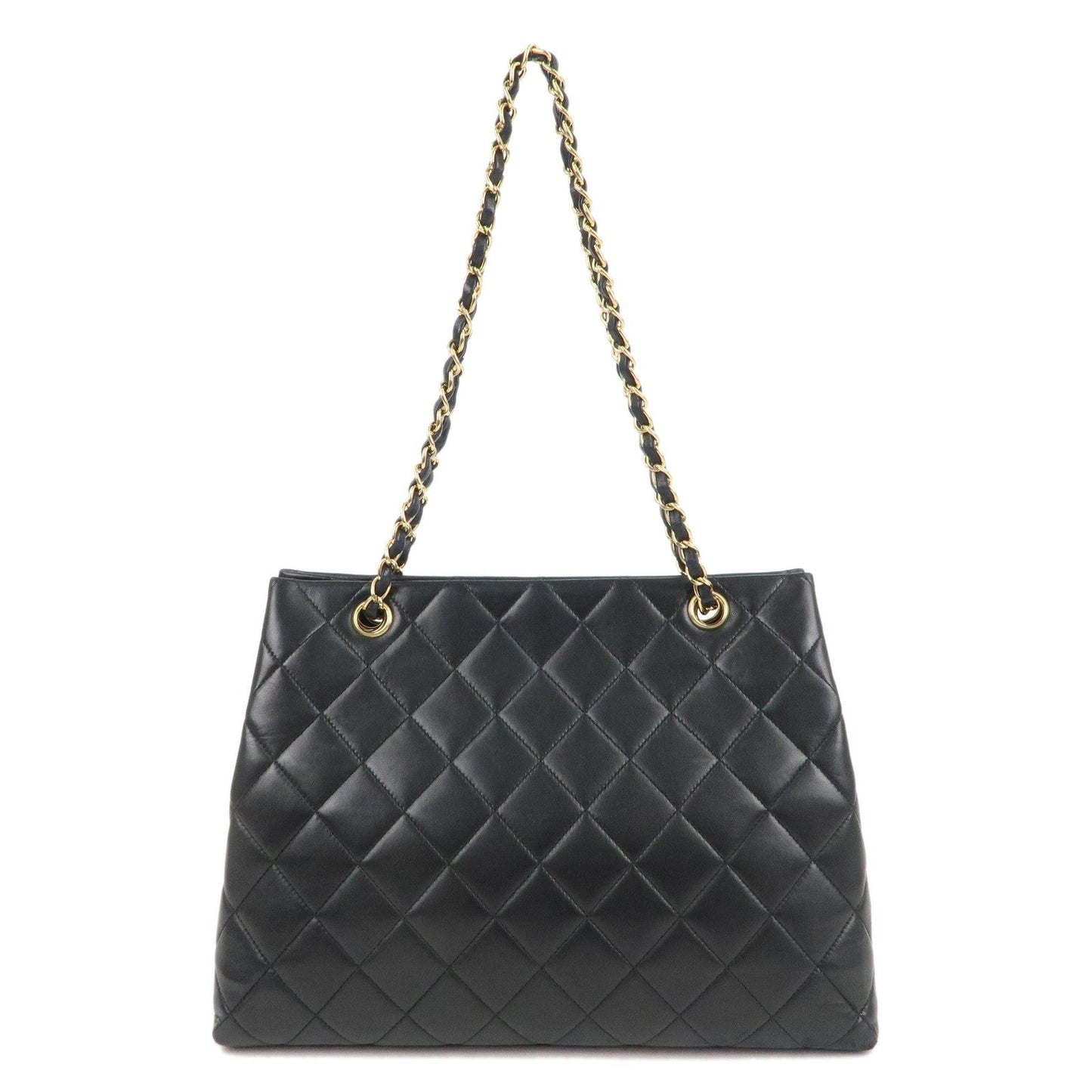 Chanel Matelasse Lamb Skin Chain Tote Bag Black Gold HDW