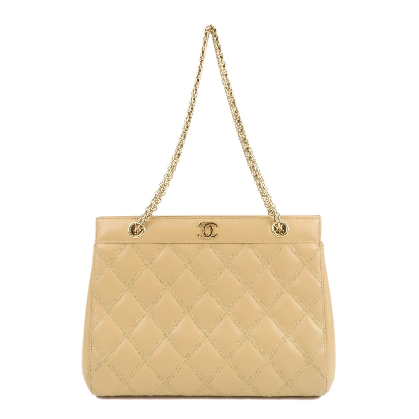 Chanel Matelasse Ultra Stitch Lamb Skin . Tote Chain Bag Beige