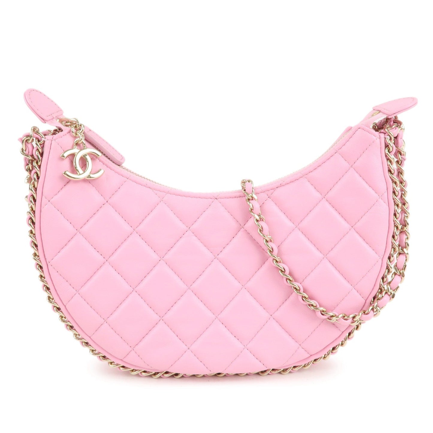 Auth Chanel Matelasse Lamb Skin Small Hobo Shoulder Bag Pink AS  F/S
