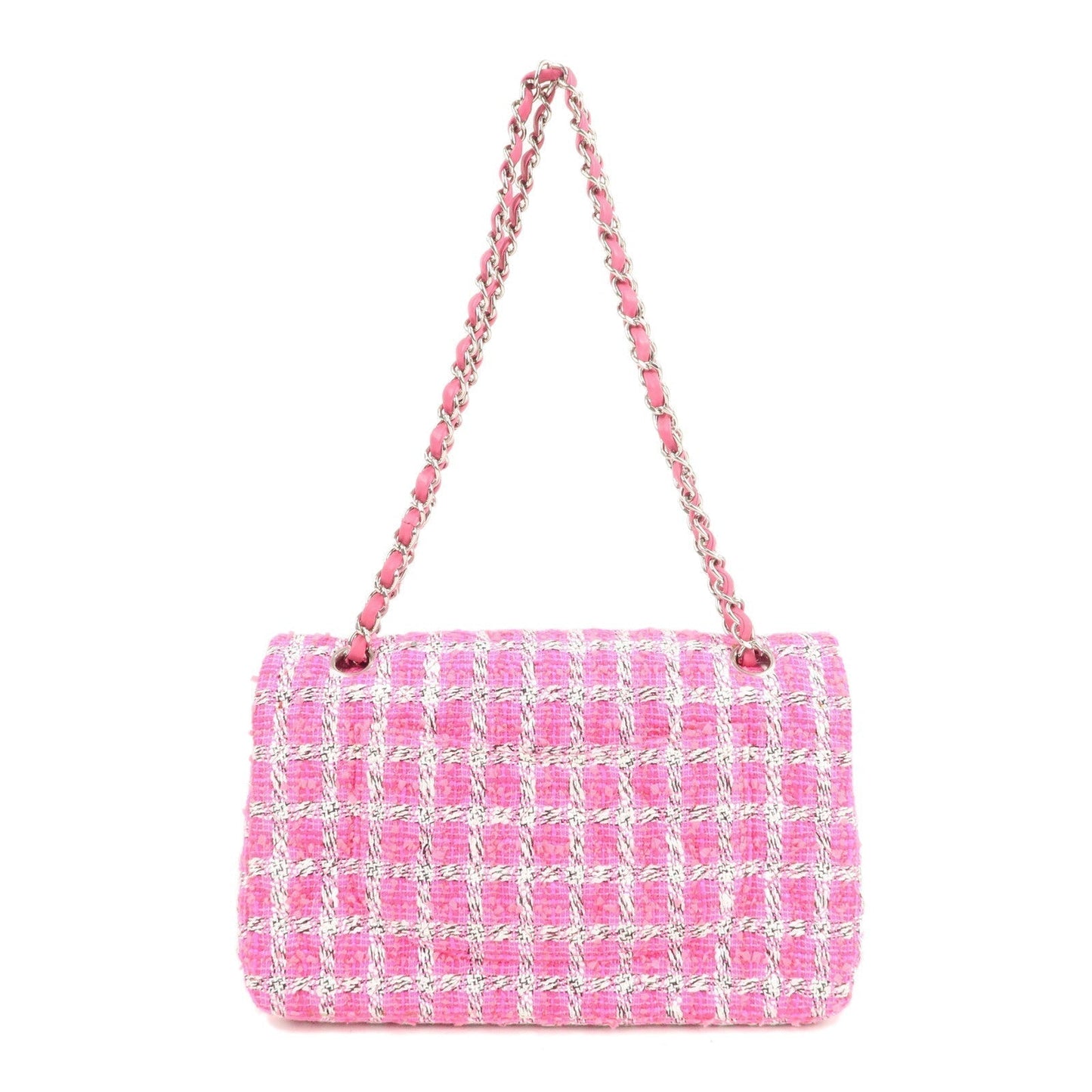 Chanel Matelasse  Tweed Leather Chain W Flap Shoulder Bag Pink