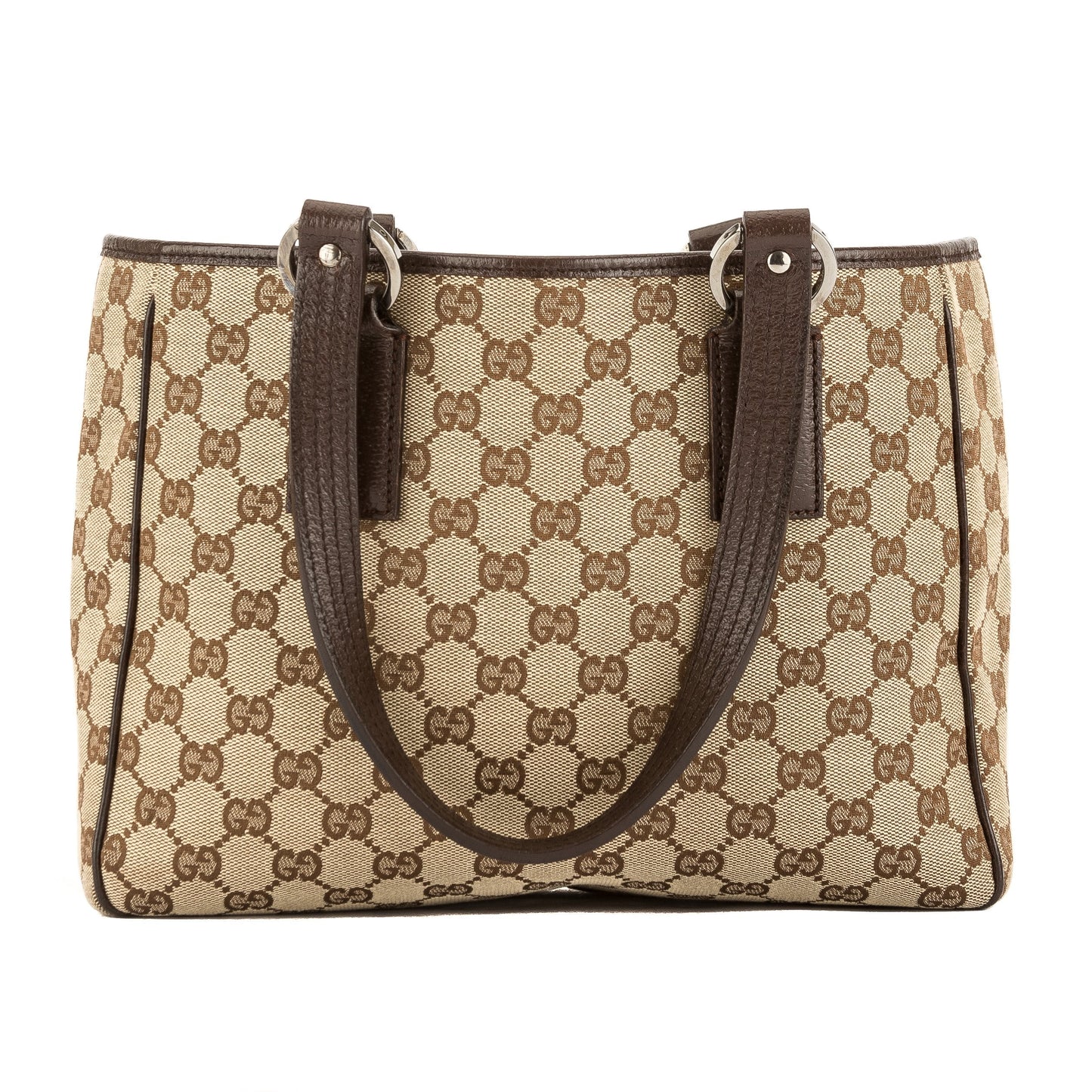 G*G Brown Leather GG Monogram Canvas Tote Bag (Pre Owned)
