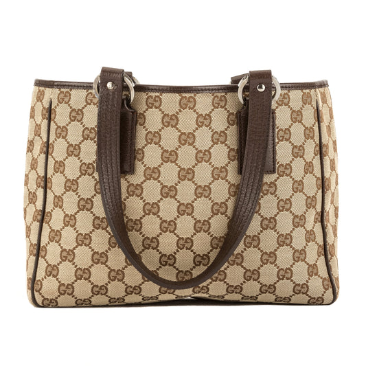 G*G Brown Leather GG Monogram Canvas Tote Bag (Pre Owned)