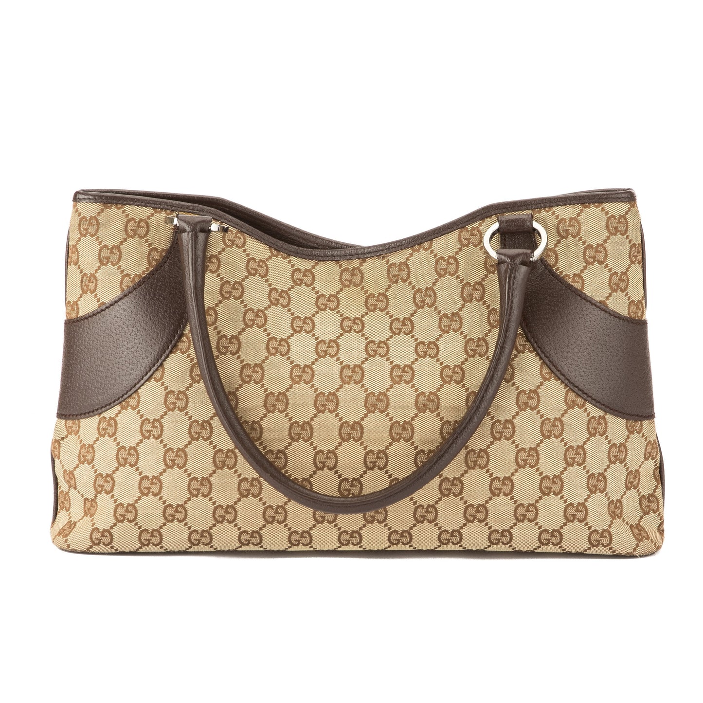 G*G Brown Leather GG Monogram Canvas Tote Bag (Pre Owned)