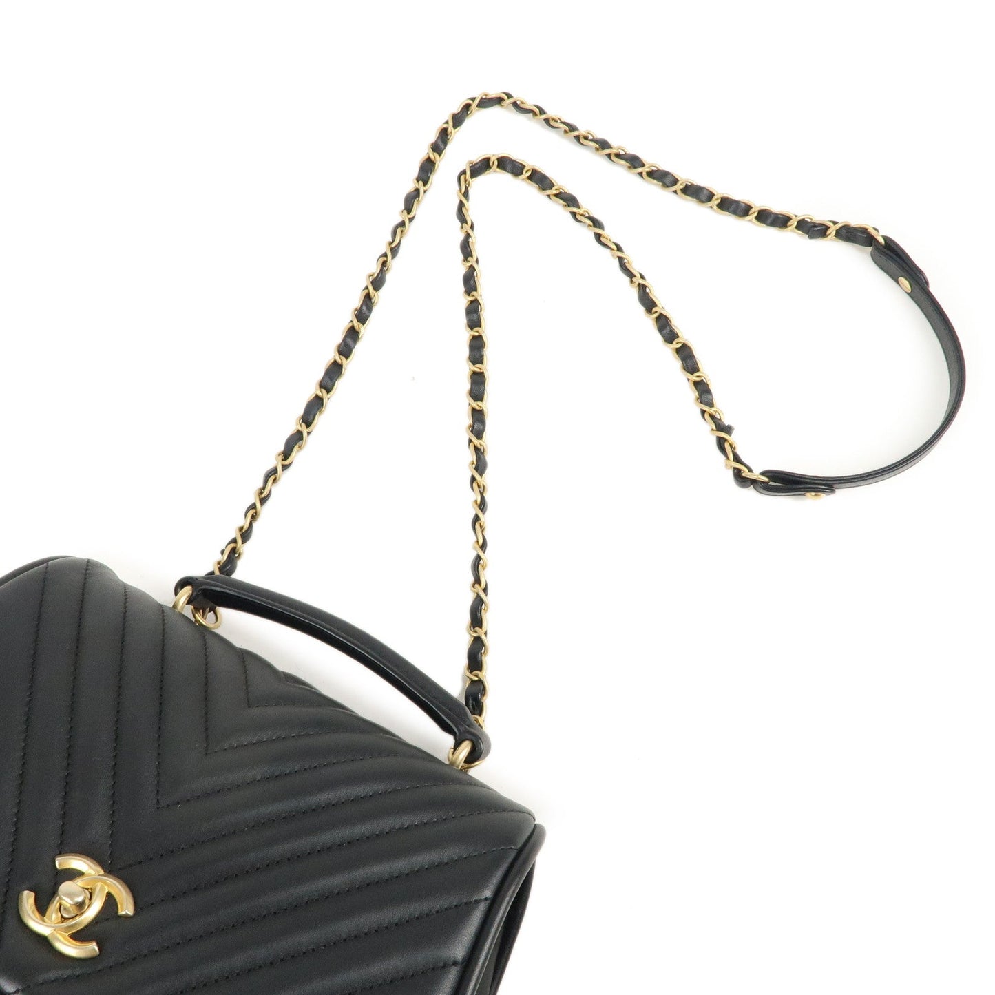 Chanel Chevron Lamb Skin WAY Chain Shoulder Bag Black A