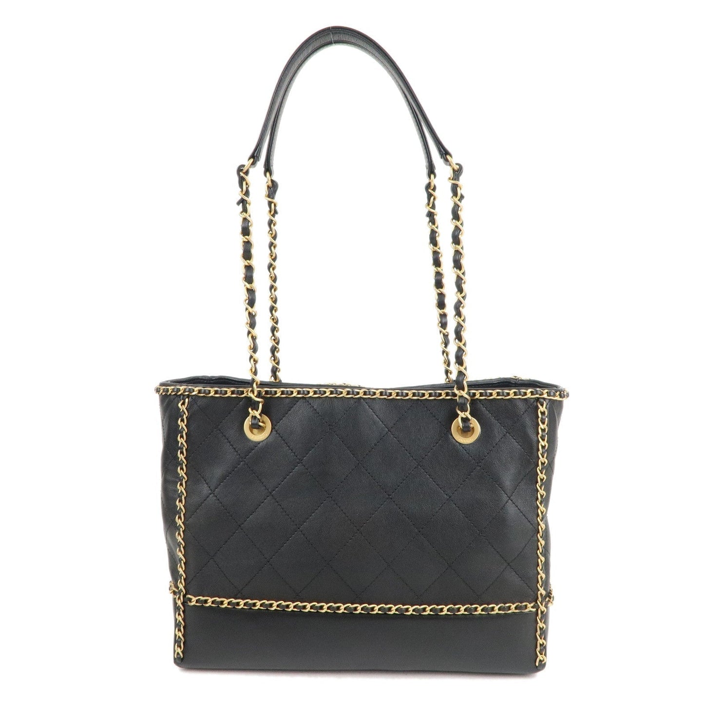 Chanel Matelasse Lamb Skin Chain Around Tote Bag Black AS