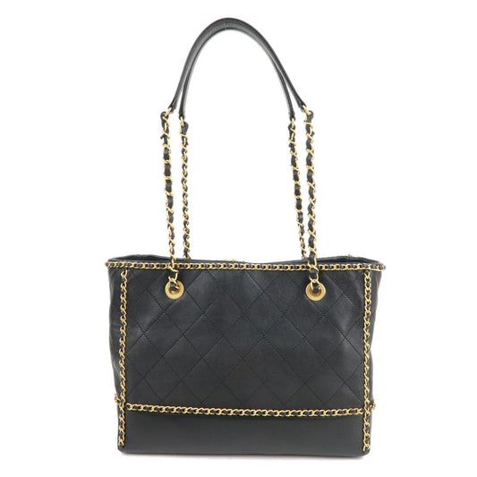 Chanel Matelasse Lamb Skin Chain Around Tote Bag Black AS