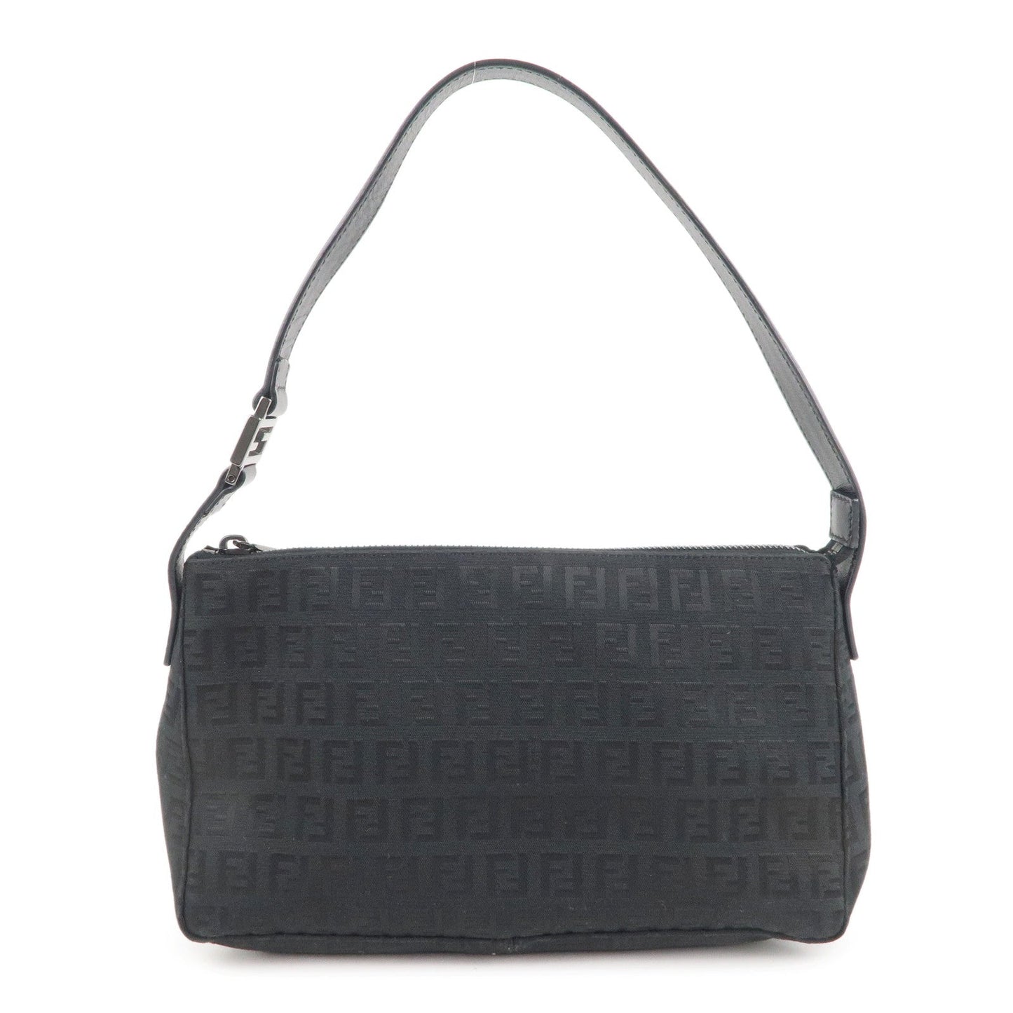 FENDI Zucchino Canvas Leather Shoulder Bag Black 8BR444