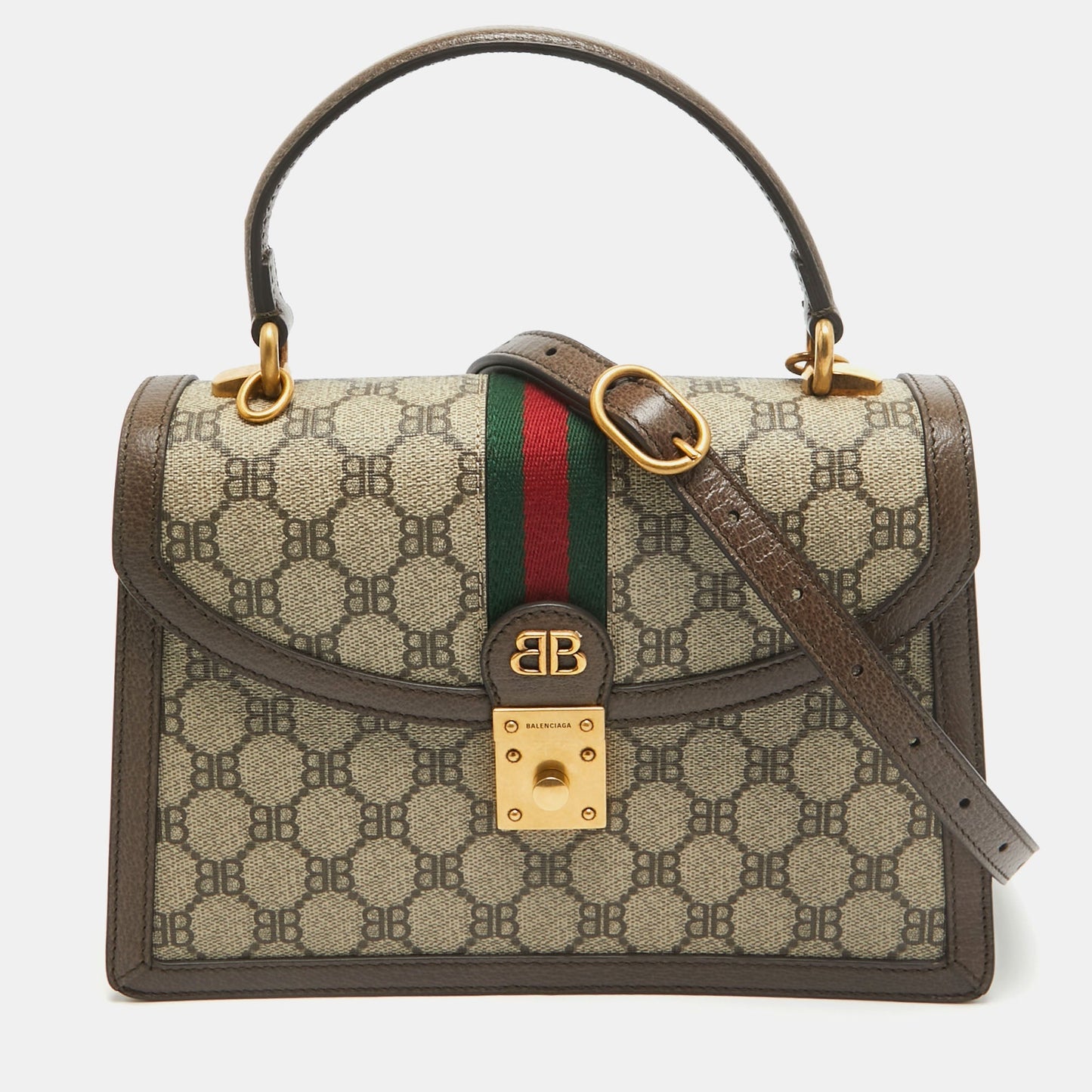Luxury Balenciaga  X Gucci Brown/beige Coated Canvas And Leather The Hacker Project Bag..