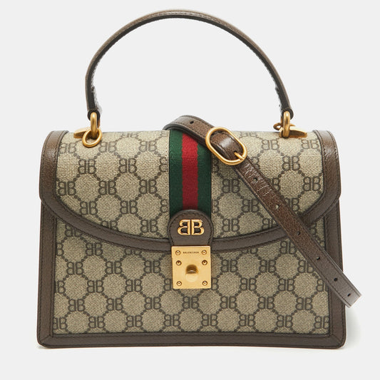 Luxury Balenciaga  X Gucci Brown/beige Coated Canvas And Leather The Hacker Project Bag..