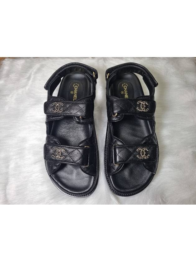 WoMen's CC Logo Velcro Sandals Gold Black Chanel