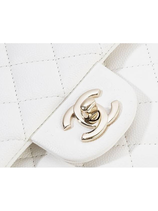 Classic Medium White Champagne Gold Caviar 74047 Chanel