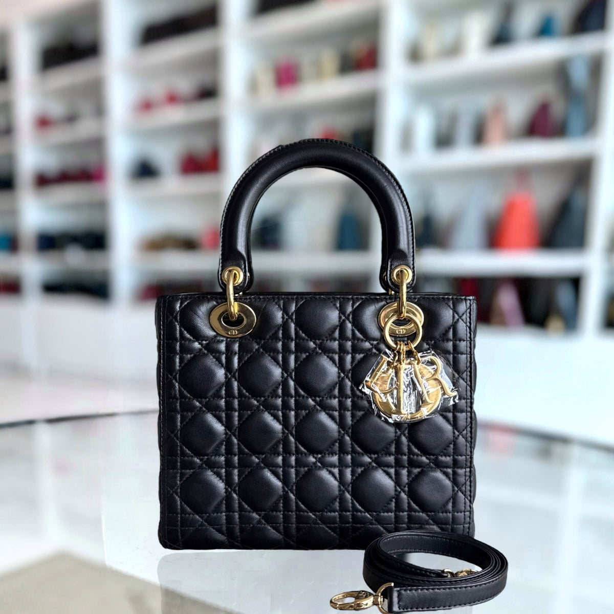 Dior Lady Medium - Cannage Lambskin Black Gold Hardware