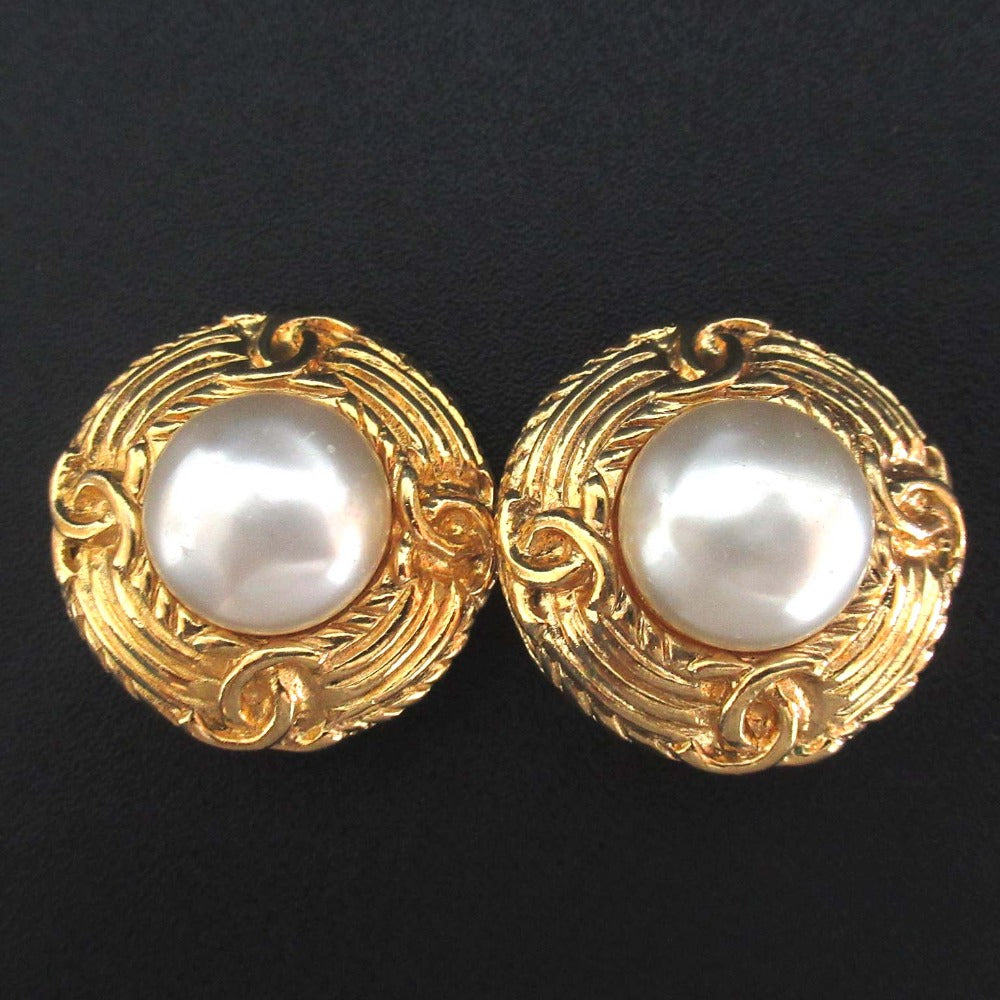 Chanel Coco Mark Faux Pearl Clip Earrings