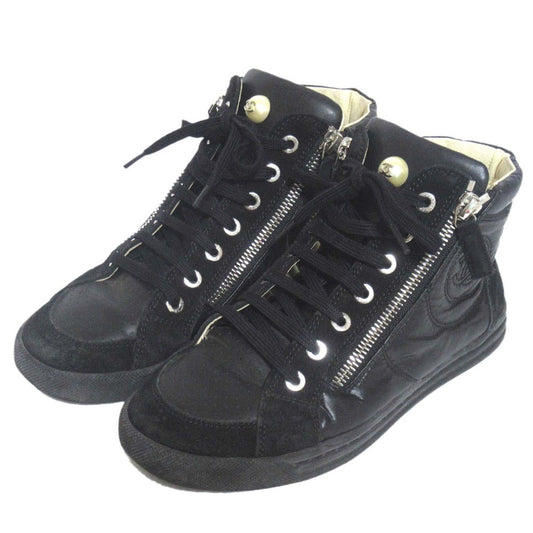 Chanel Coco Mark Pearl Quilted High Cut Sneakers