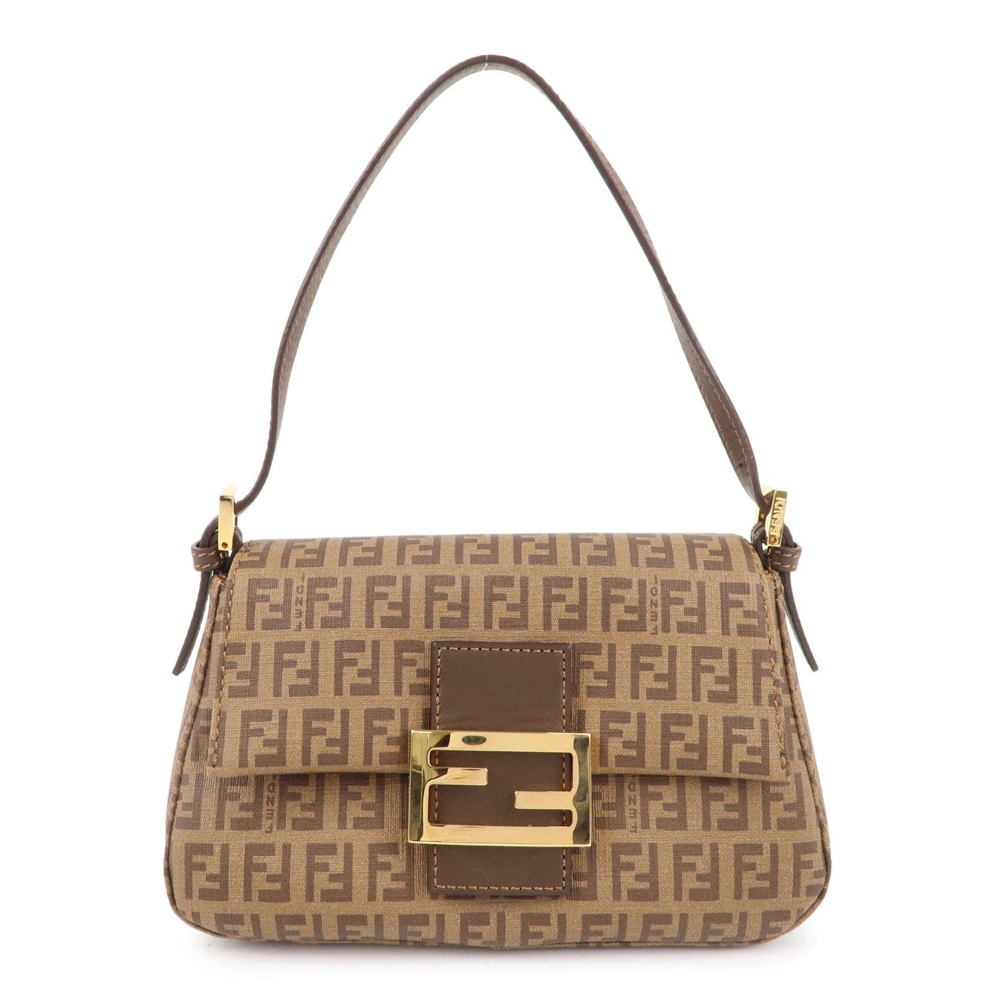 FENDI Zucchino Mamma Baguette PVC Leather Hand Bag Brown 8BR180