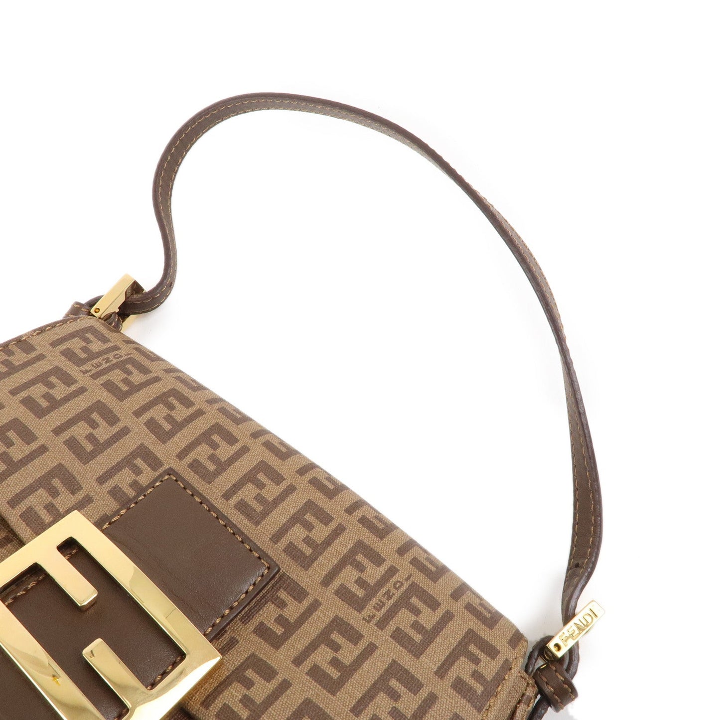 FENDI Zucchino Mamma Baguette PVC Leather Hand Bag Brown 8BR180