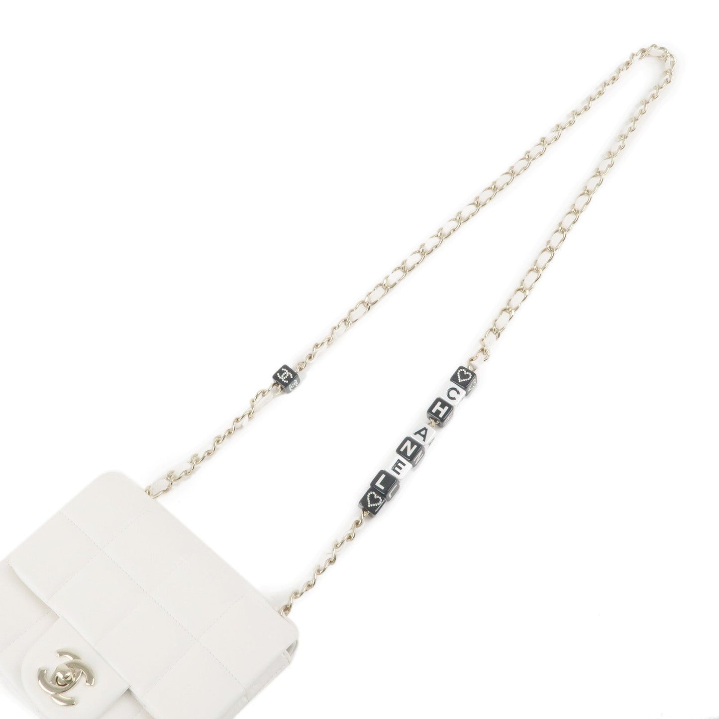 Chanel Chocolate Bar Mini Matelasse Lamb Skin Shoulder Bag White