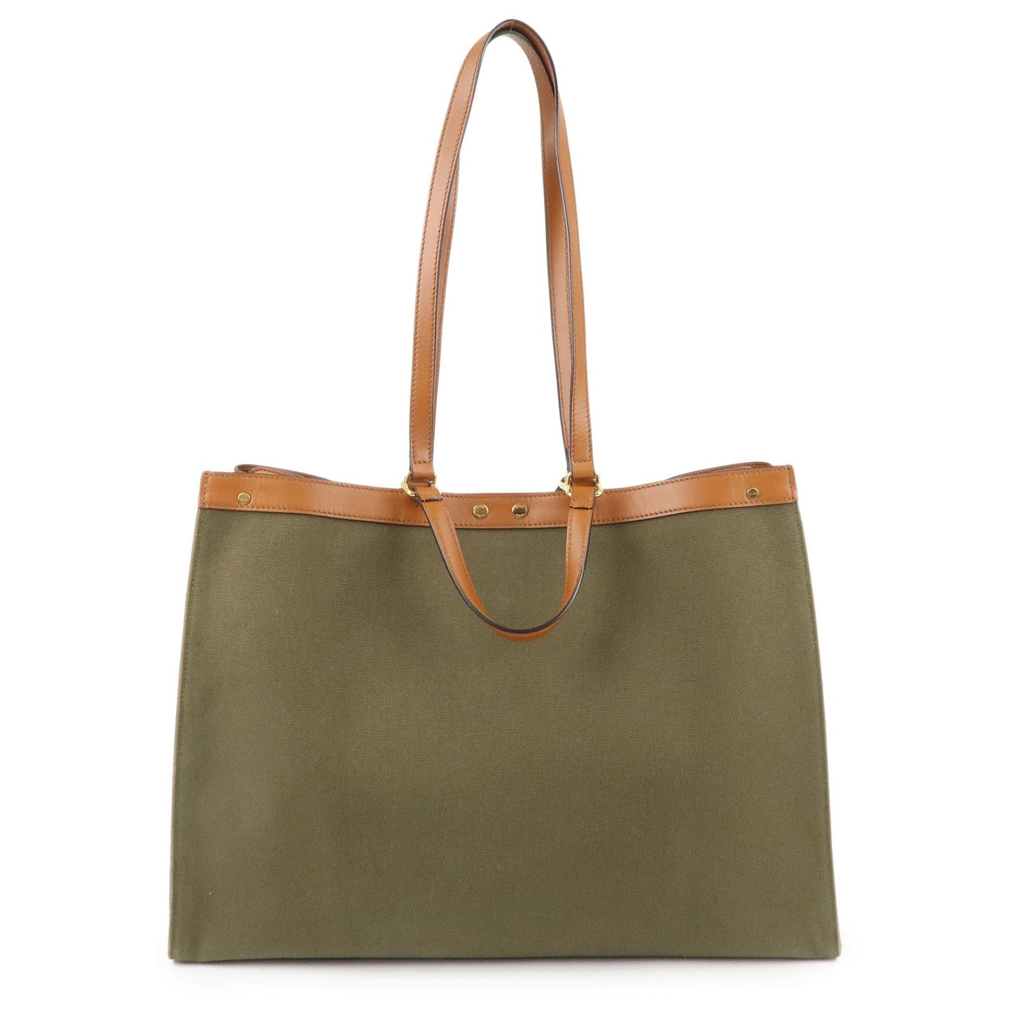 FENDI Peekaboo X Canvas Leather 2Way Tote Bag Khaki Brown 8BH375