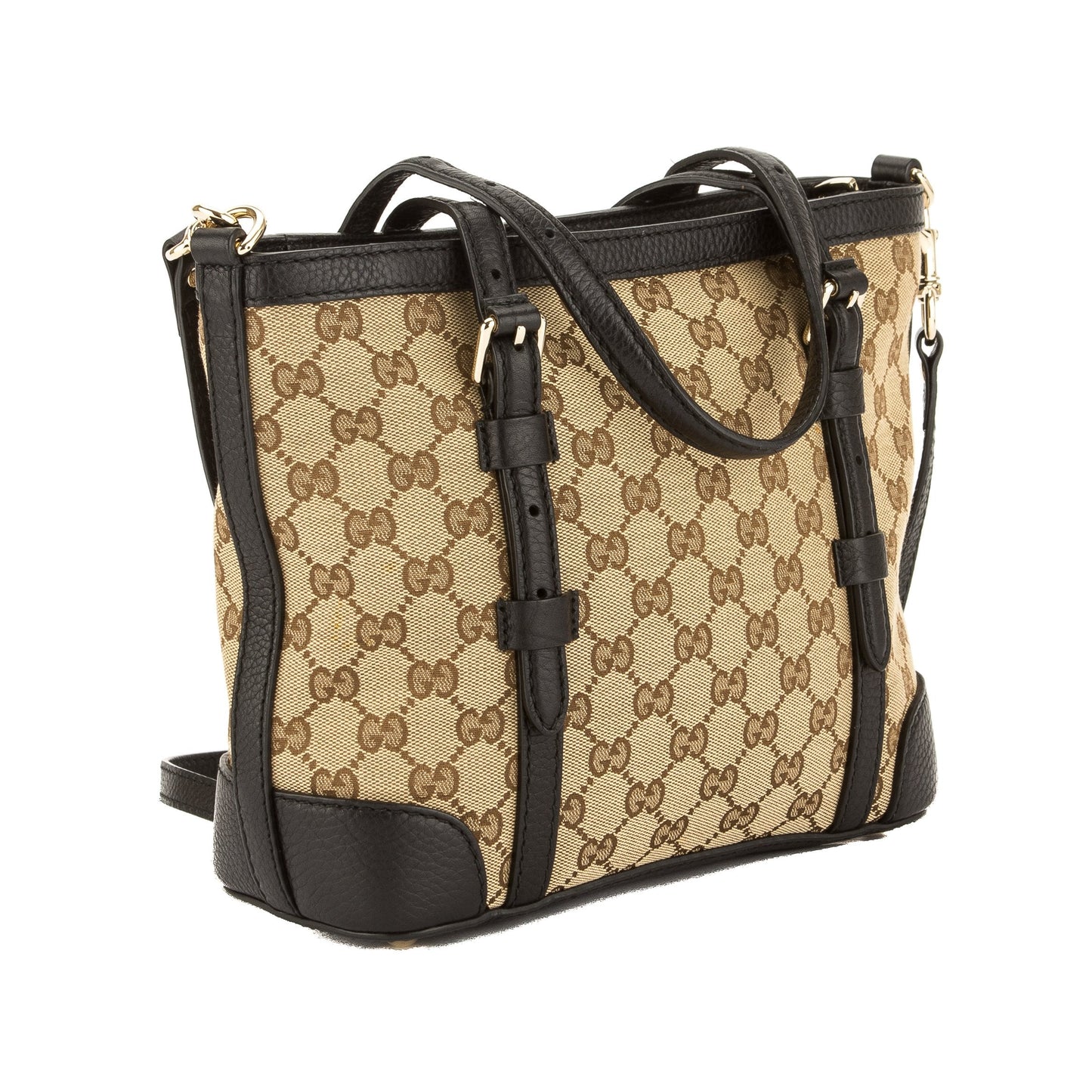 G*G  Black Leather GG Monogram Canvas Tote Bag (Pre Owned)