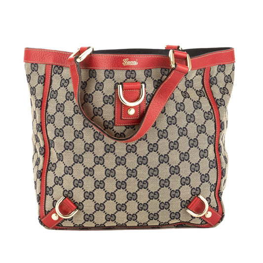 G*G Red Leather GG Monogram Canvas Abbey D-Ring Tote (Pre Owned)