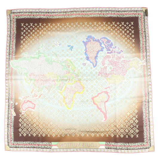 Louis Vuitton Monogram Scarf World Map Brown Light Blue 402470