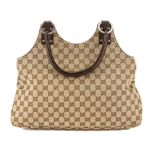 G*G Brown Leather GG Monogram Tote Bag (Pre Owned)