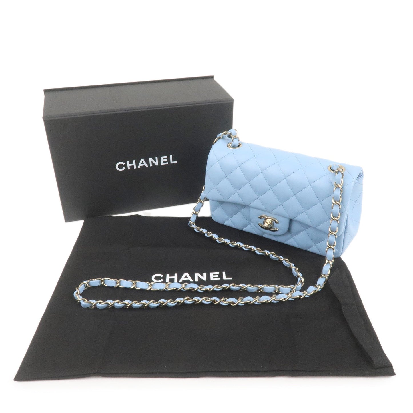 Chanel Mini Matelasse Lamb Skin Chain Shoulder Bag Blue A
