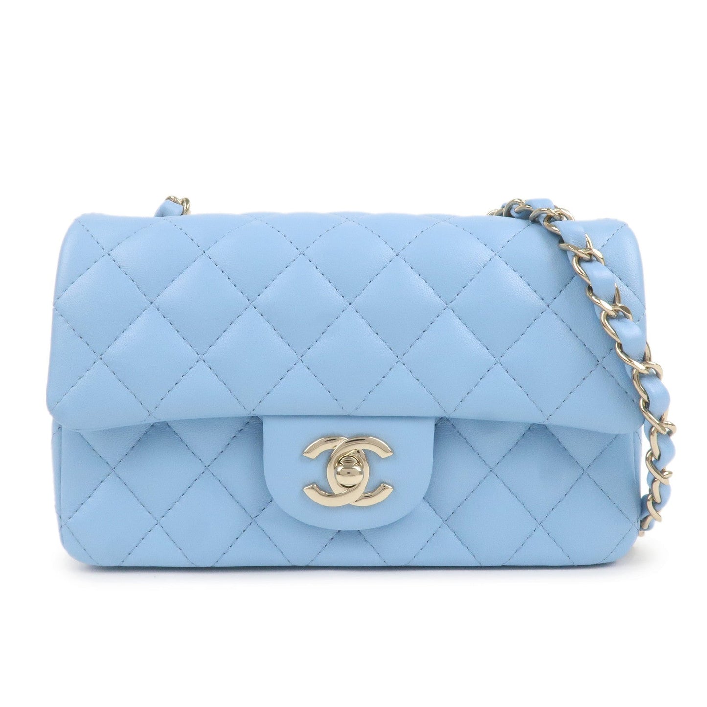 Chanel Mini Matelasse Lamb Skin Chain Shoulder Bag Blue A