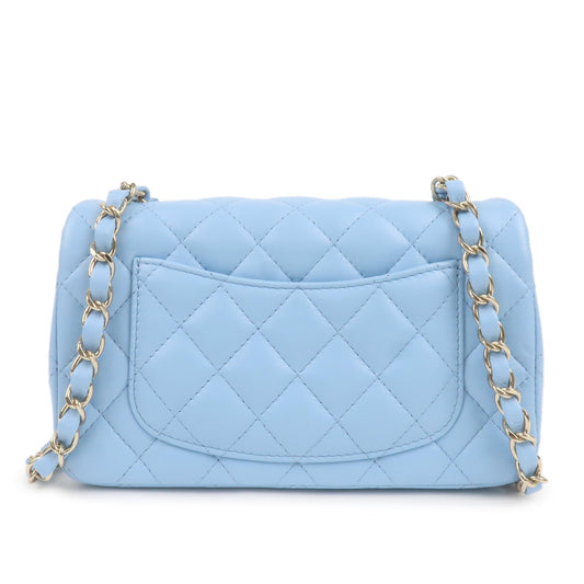 Chanel Mini Matelasse Lamb Skin Chain Shoulder Bag Blue A