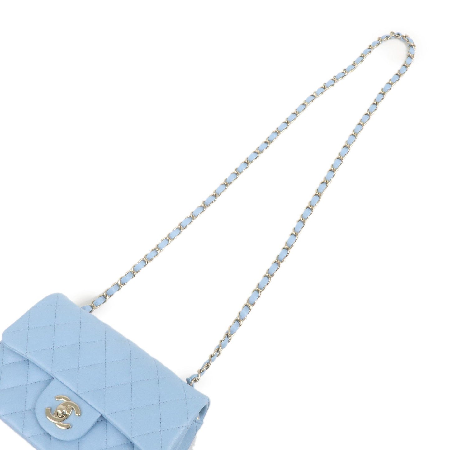 Chanel Mini Matelasse Lamb Skin Chain Shoulder Bag Blue A