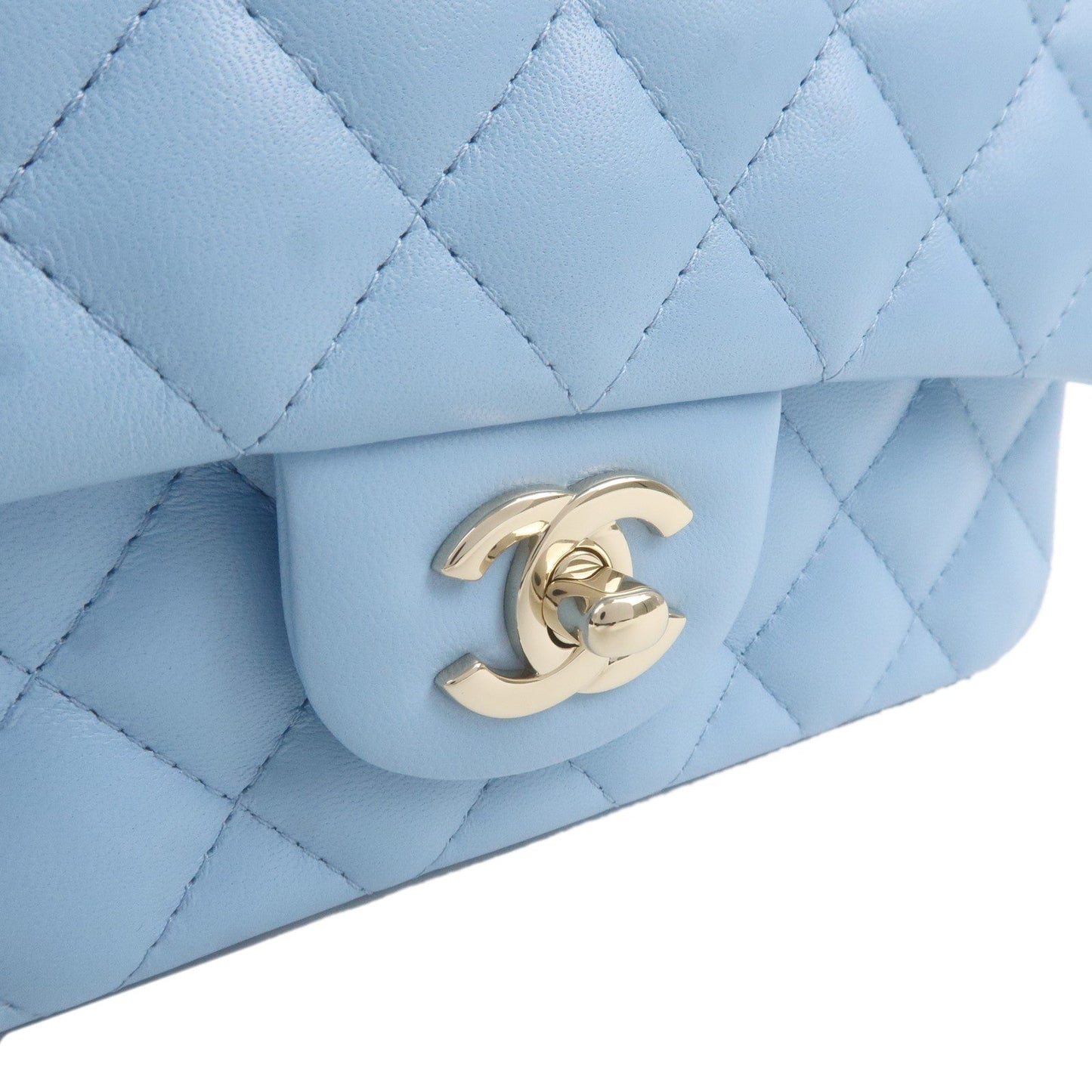 Chanel Mini Matelasse Lamb Skin Chain Shoulder Bag Blue A