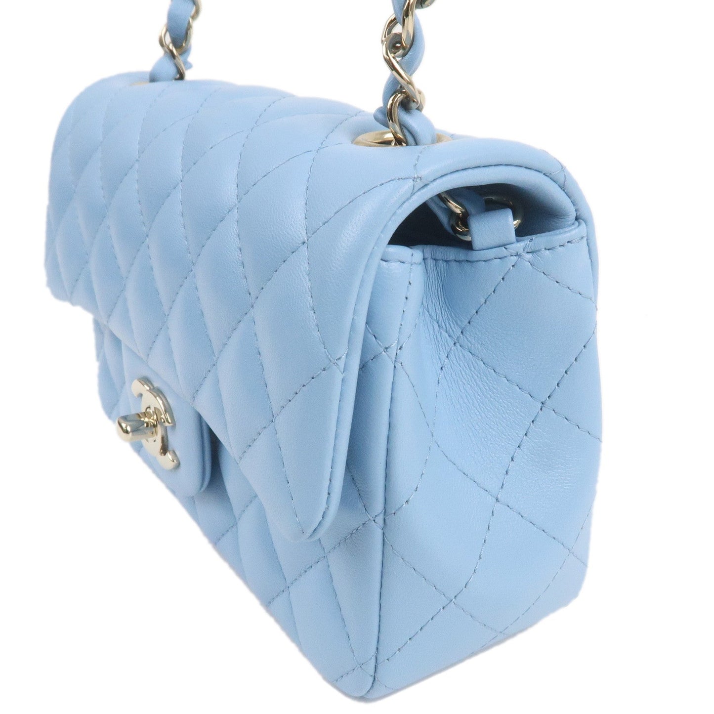 Chanel Mini Matelasse Lamb Skin Chain Shoulder Bag Blue A