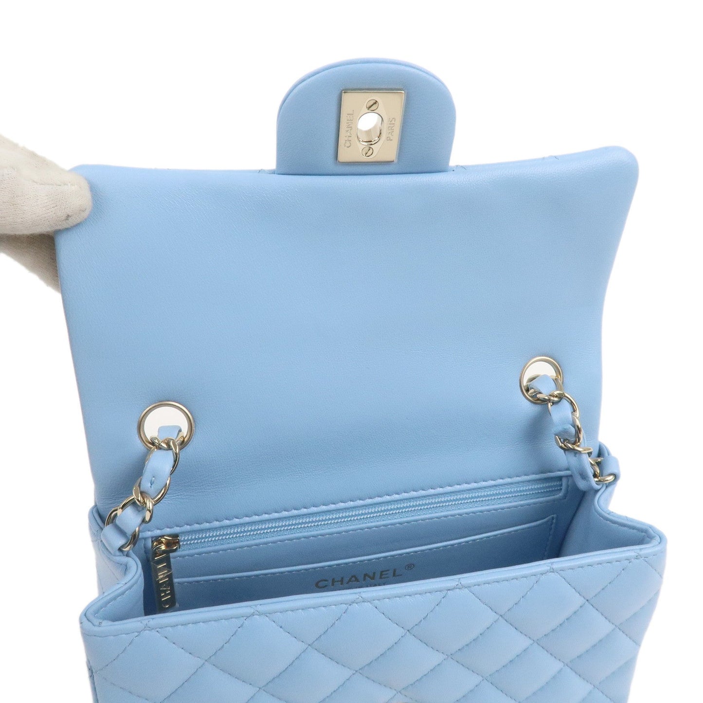 Chanel Mini Matelasse Lamb Skin Chain Shoulder Bag Blue A