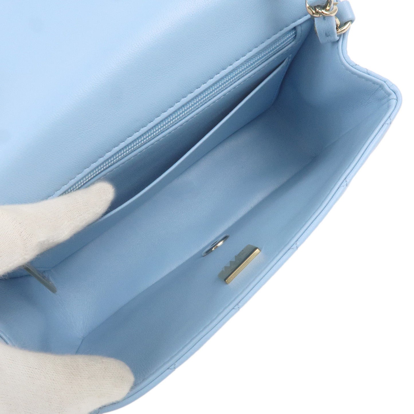Chanel Mini Matelasse Lamb Skin Chain Shoulder Bag Blue A