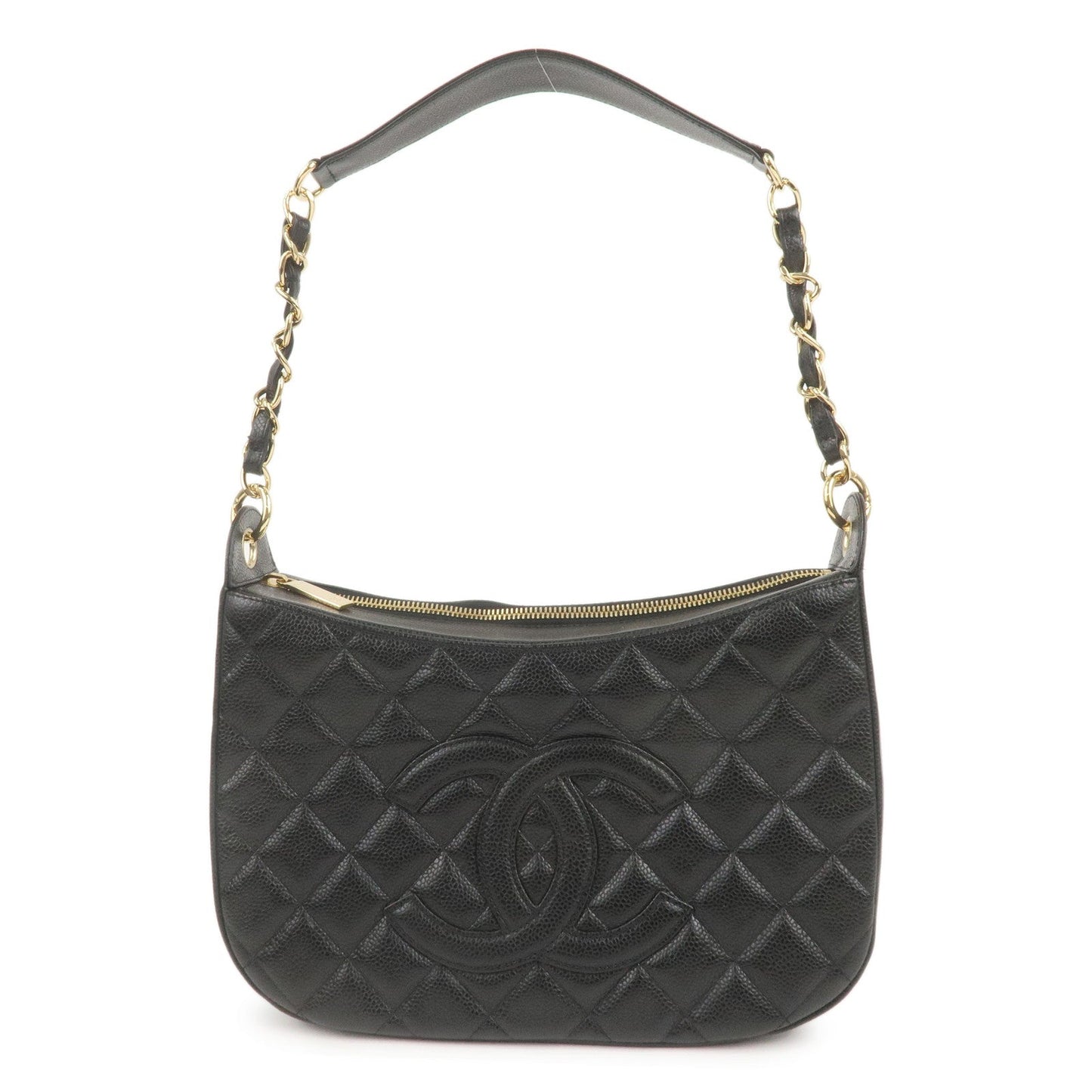 Chanel Matelasse Caviar Skin Chain Shoulder Bag Black A