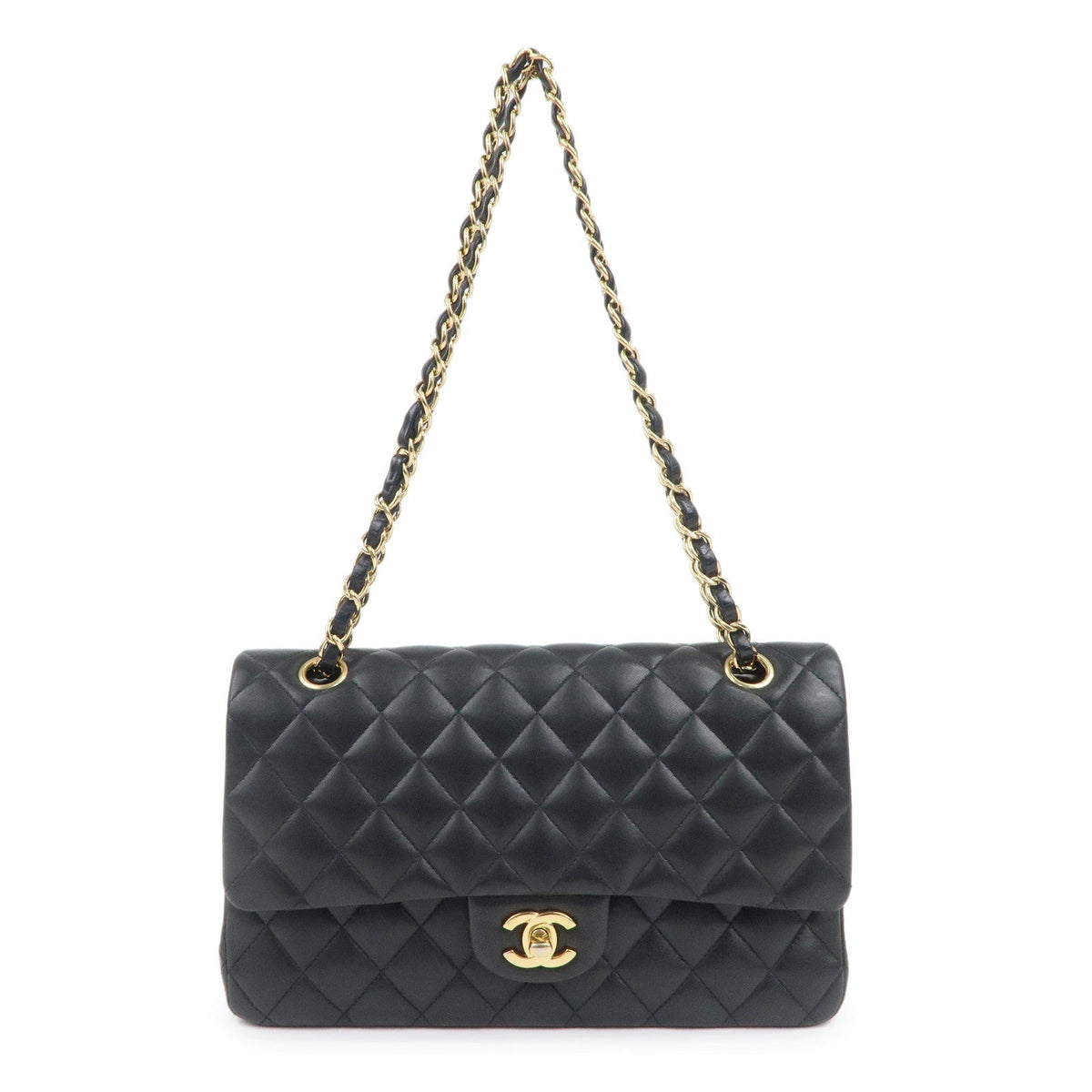 Chanel Lamb Skin Matelasse  Double Flap Bag Black A