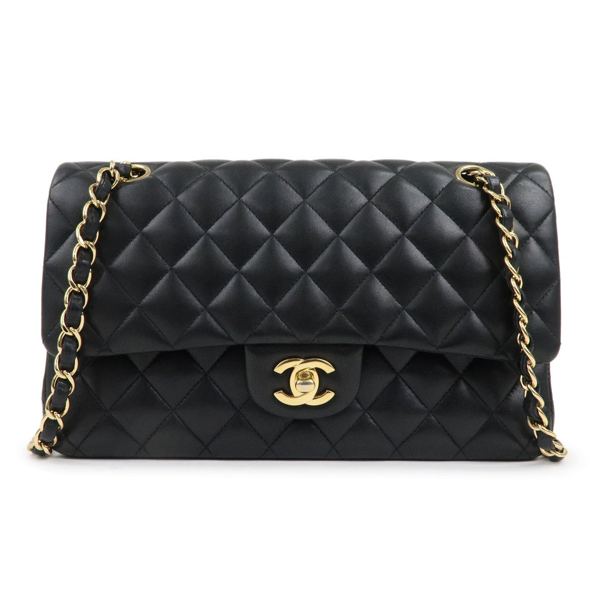 Chanel Lamb Skin Matelasse  Double Flap Bag Black A