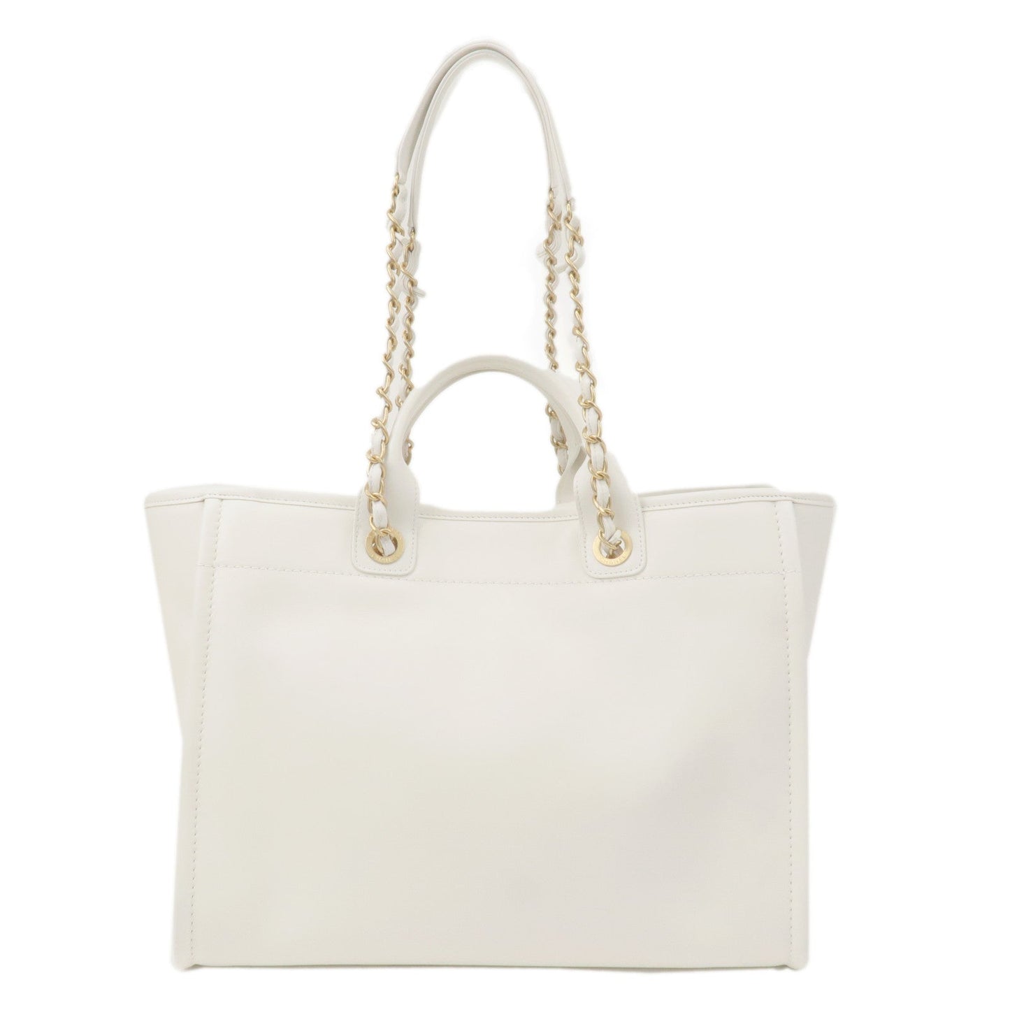 Chanel Deauville Leather WAY Chain Tote Bag GM White A