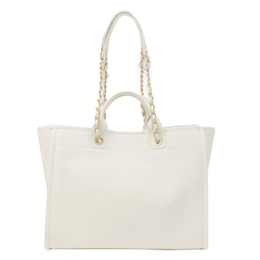 Chanel Deauville Leather WAY Chain Tote Bag GM White A