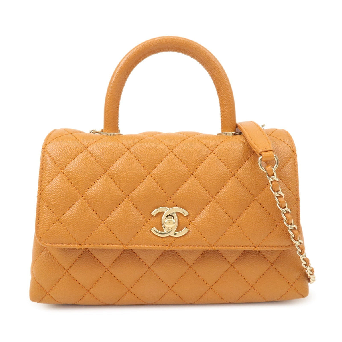 Chanel Matelasse Caviar Skin COCO Handle  XS Bag Brown A