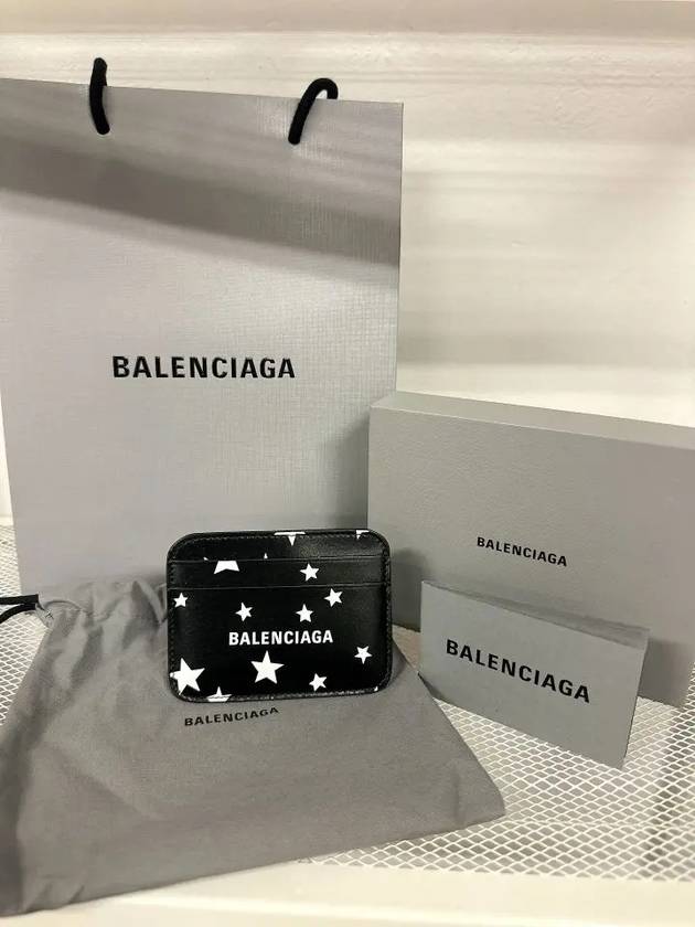 Luxury Balenciaga  Logo Star Print Leather Card Wallet Black