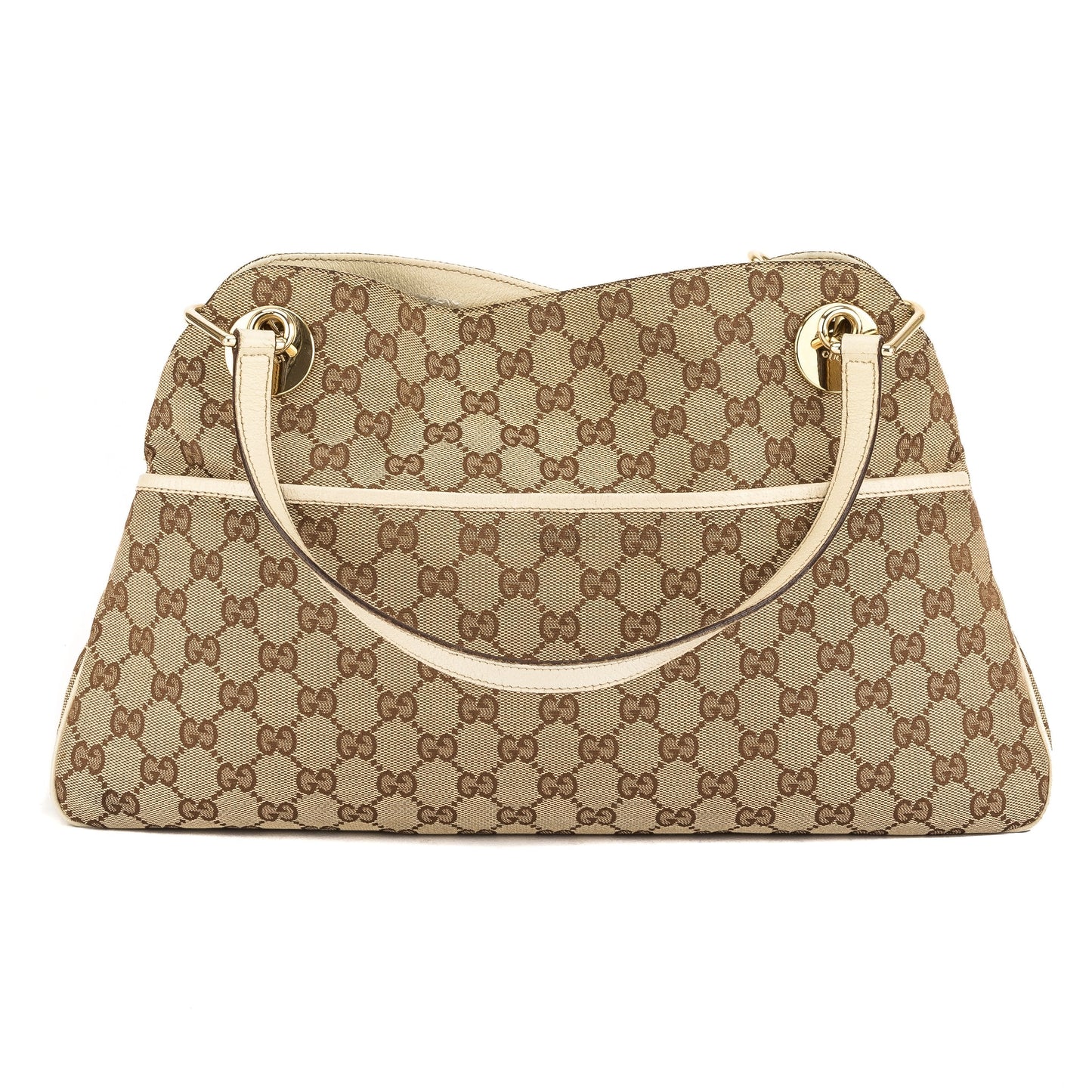 G*G Ivory Leather GG Monogram Canvas Medium Eclipse Tote (Pre Owned)