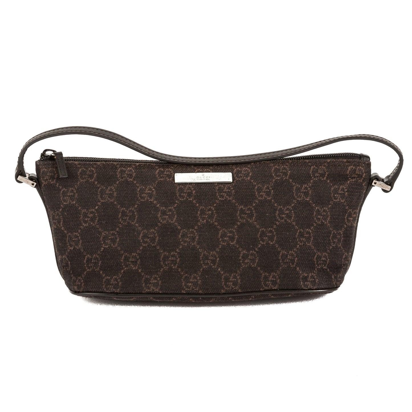 G*G Dark Brown Leather GG Monogram Canvas Pochette Cosmetic Tote Bag (Pre Owned)